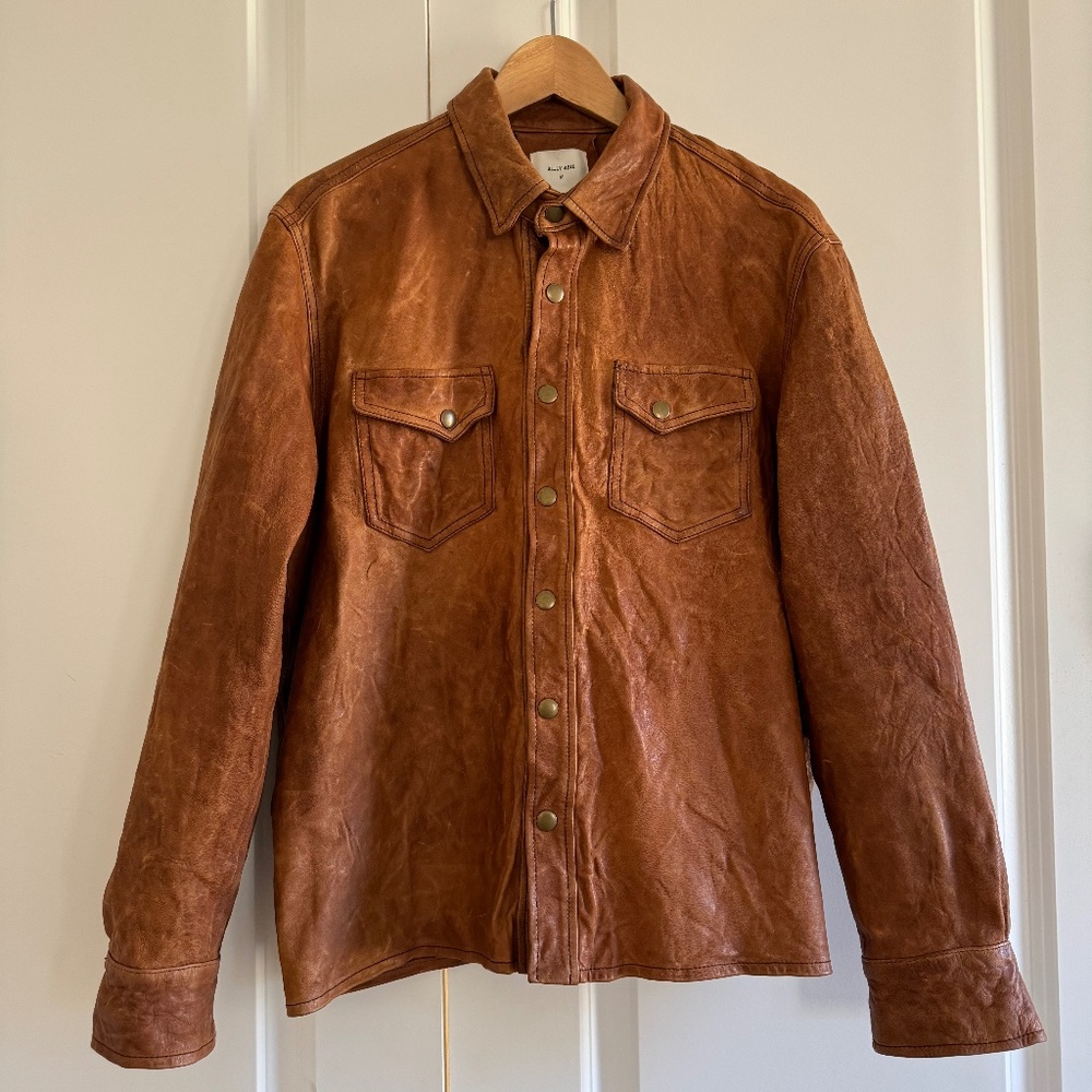 Billy Reid Rock Star Lambskin Leather Work Shirt Jacket Size M